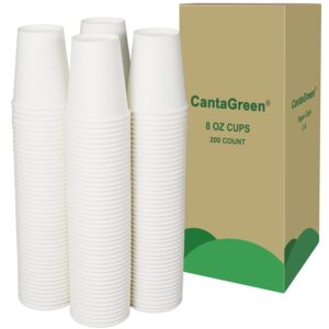 CantaGreen 200 Count 8 OZ Heavy-duty White Paper Coffee Cups, Disposable Hot and Cold Cup