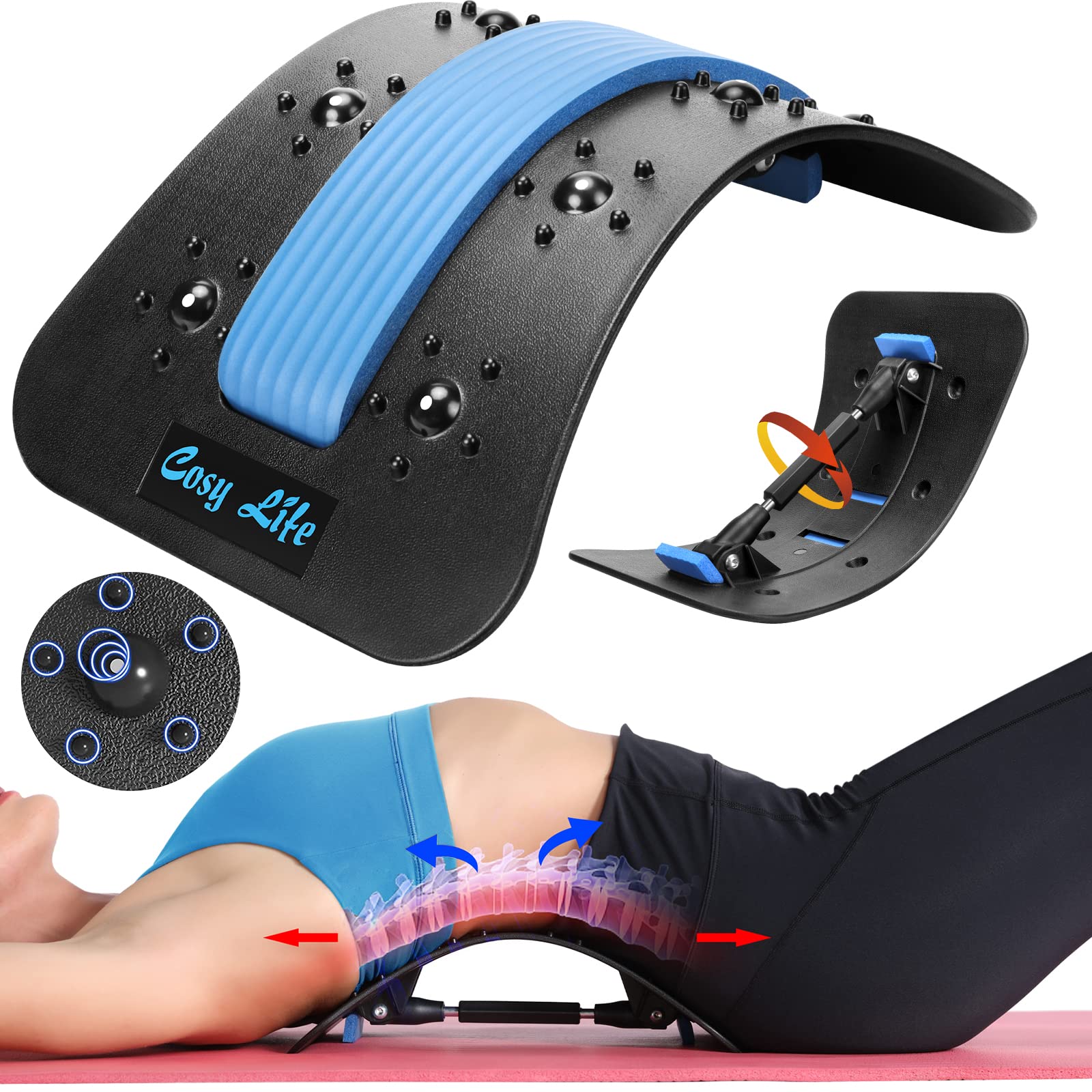 Back Stretcher, Upper and Lower Back Massager, Pain Relief for Back Herniated Disc, Sciatica, Scoliosis, Multi-Level Back Extension Lumbar Support