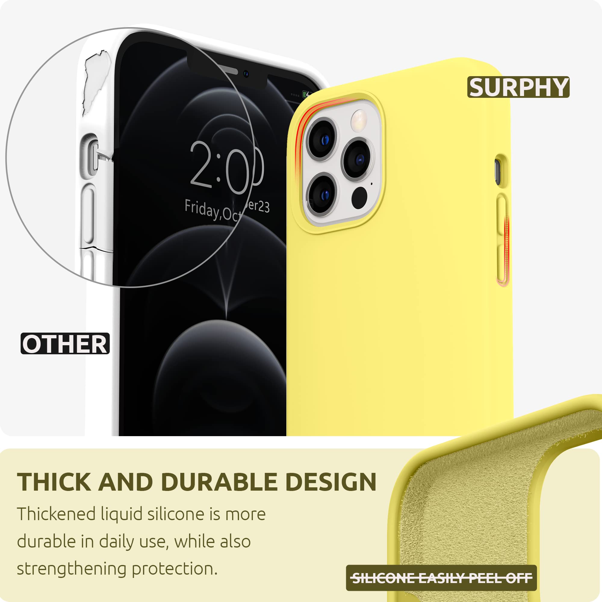 SURPHY Designed for iPhone 12 Pro Max Case 6.7 inches, Liquid Silicone Phone Case (with Microfiber Lining) for iPhone 12 Pro Max 2020, Yellow