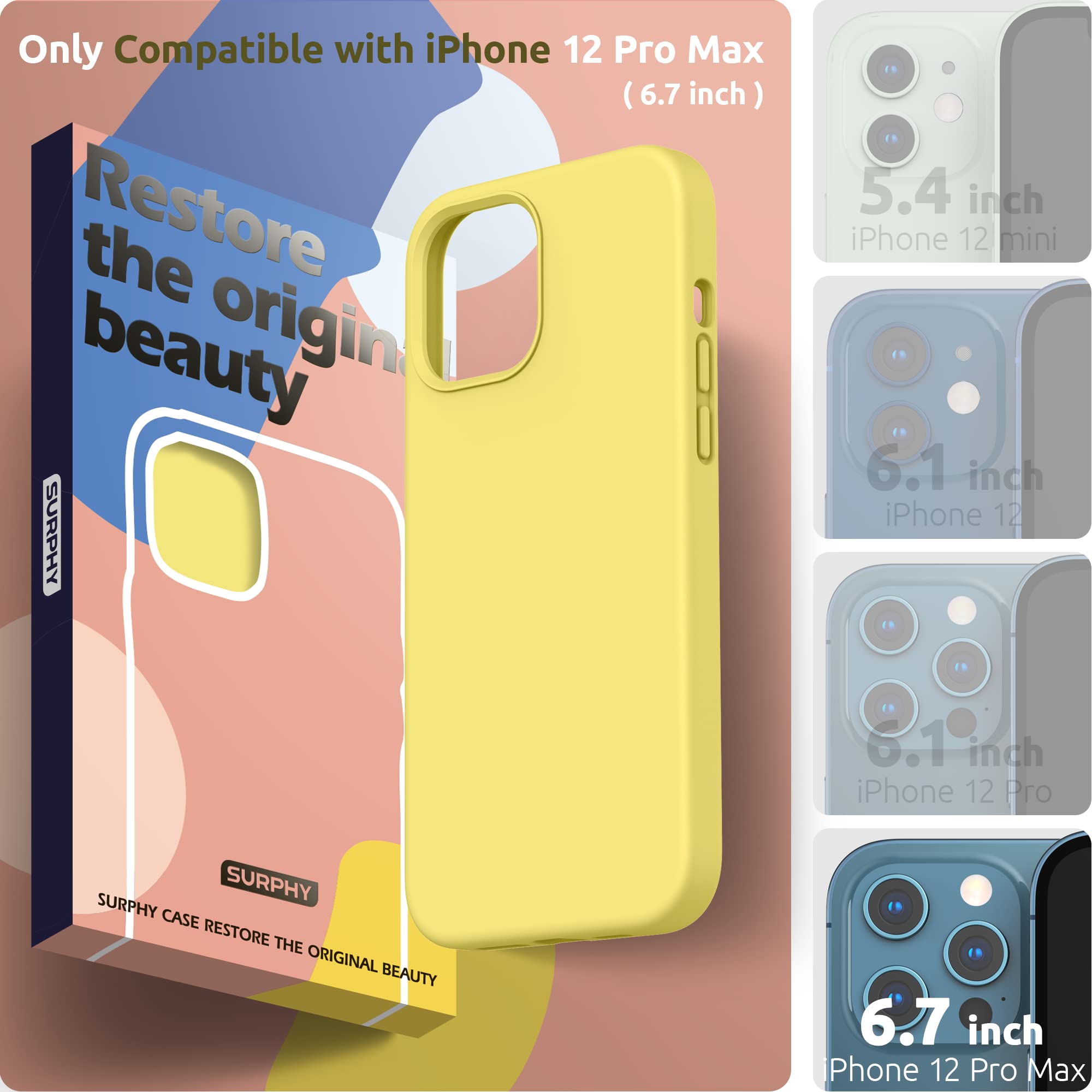 SURPHY Designed for iPhone 12 Pro Max Case 6.7 inches, Liquid Silicone Phone Case (with Microfiber Lining) for iPhone 12 Pro Max 2020, Yellow