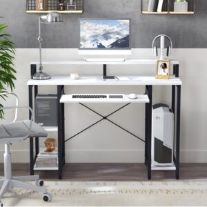 oneinmil computer desk 63”, sturdy strong office home study writing table, for 200 lbs, w/thick metal leg, simple industrial style mid-century retro for dual two monitors, rustic vintage and black