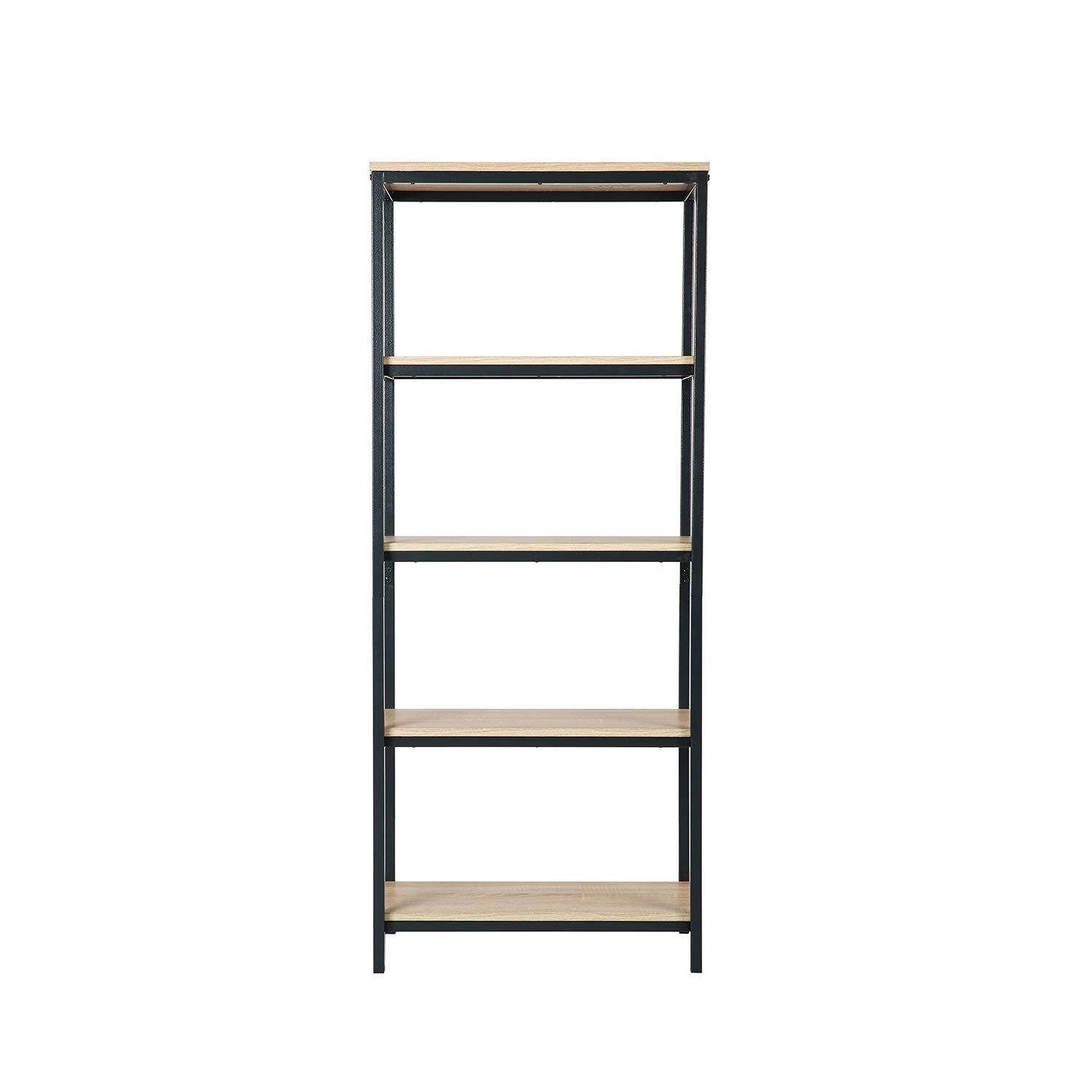 Cloud Mountain Finefind 4 Shelf Wood and Metal Industrial Open Bookcase Tall Modern for Home Office Storage, Charter Oak Finish