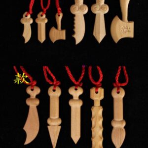 WellieSTR 11 Stlye Feng Shui Protection Amulet - Mini Peach Wood Sword,Knife, Axe, and Pen Pendant (Basic) 护身符 桃木剑 辟邪 转运 学习 (Baby Children's Portable Necklace Pendant)