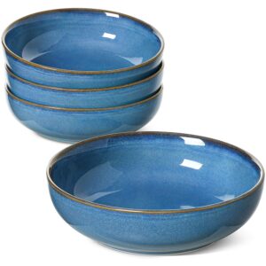 le tauci pasta bowls 45 ounce, ceramic salad bowl, large serving bowl set - set of 4, ceylon blue