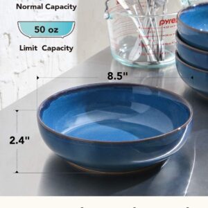 LE TAUCI Pasta Bowls 45 Ounce, Ceramic Salad Bowl, Large Serving Bowl Set - Set of 4, Ceylon Blue