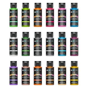 Metallic Acrylic Paint Set 18 Colors Metallic Paints Non Toxic for Artists Beginners Painting on Rocks Crafts Canvas Wood Fabric, Rich Pigment & No Fading, 2 Oz/Bottle