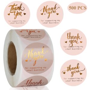 1.5'' thank you for supporting my small business stickers 500 pcs thank you stickers 4 design font pink foil rolls for greeting cards flower bouquets self-adhesive labels for gift wraps