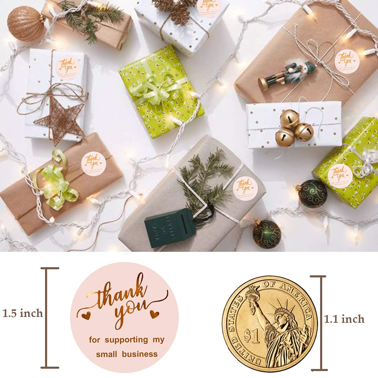 1.5'' Thank You for Supporting My Small Business Stickers 500 PCS Thank You Stickers 4 Design Font Pink Foil Rolls for Greeting Cards Flower Bouquets Self-Adhesive Labels for Gift Wraps