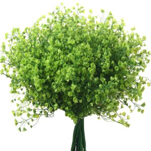 WILLBOND 12 Bundles Artificial Flowers Outdoor Artificial Plant Decor UV Resistant Fake Plastic Flowers Faux Shrubs for Home Garden Porch Hanging Planters Outdoor Spring Summer Decoration (Green)