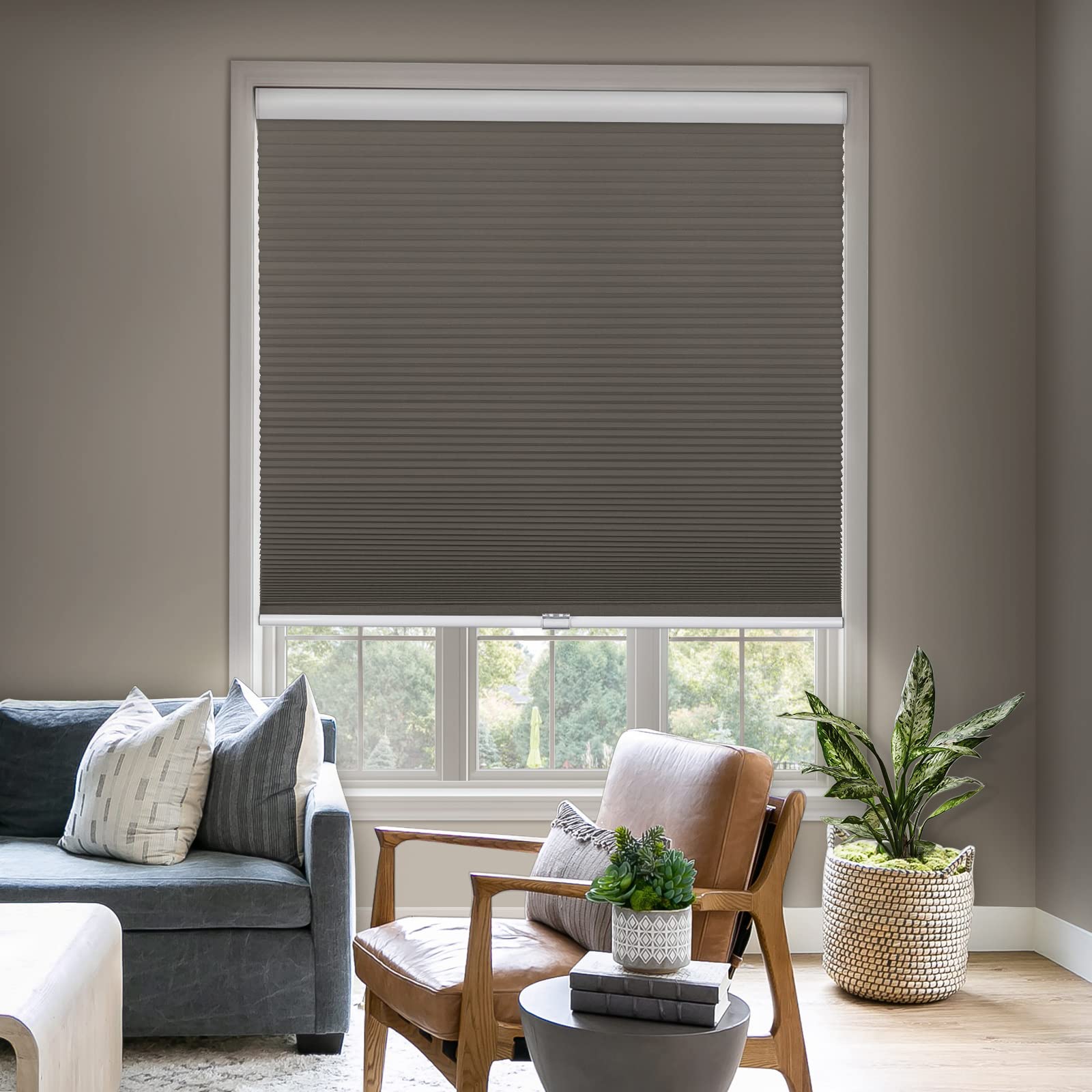 Keego Window Shades Cordless Cellular Blinds Home Custom Made Blackout Window Blinds and Shades Honeycomb Blinds for Windows Bedroom (Hazel Wood, Custom Size)