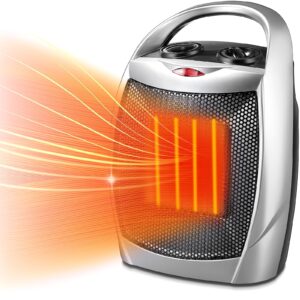 kismile small electric space heater ceramic space heater,portable heater fan for office with adjustable thermostat and overheat protection etl listed for kitchen, 750w/1500w(silver)