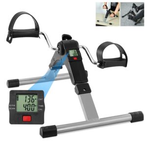 folding pedal exerciser, under desk bike pedal exerciser for arm/leg workout, portable exercise peddler with electronic lcd display (black)