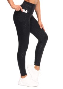 the gym people tummy control workout leggings with pockets high waist athletic yoga pants for women running, fitness (black leopard, x-large)