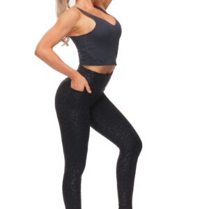 THE GYM PEOPLE Tummy Control Workout Leggings with Pockets High Waist Athletic Yoga Pants for Women Running, Fitness (Black Leopard, X-Large)