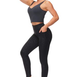 THE GYM PEOPLE Tummy Control Workout Leggings with Pockets High Waist Athletic Yoga Pants for Women Running, Fitness (Black Leopard, X-Large)