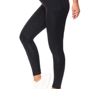 THE GYM PEOPLE Tummy Control Workout Leggings with Pockets High Waist Athletic Yoga Pants for Women Running, Fitness (Black Leopard, X-Large)