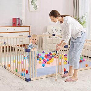 Largest Baby Gate Playpen, Kids Play Fence with Door, Play Area Indoor Kids,Safety Activity Center Playard w/Locking Gate Outdoor,Without Mat（Natural Wood,71”×79”）