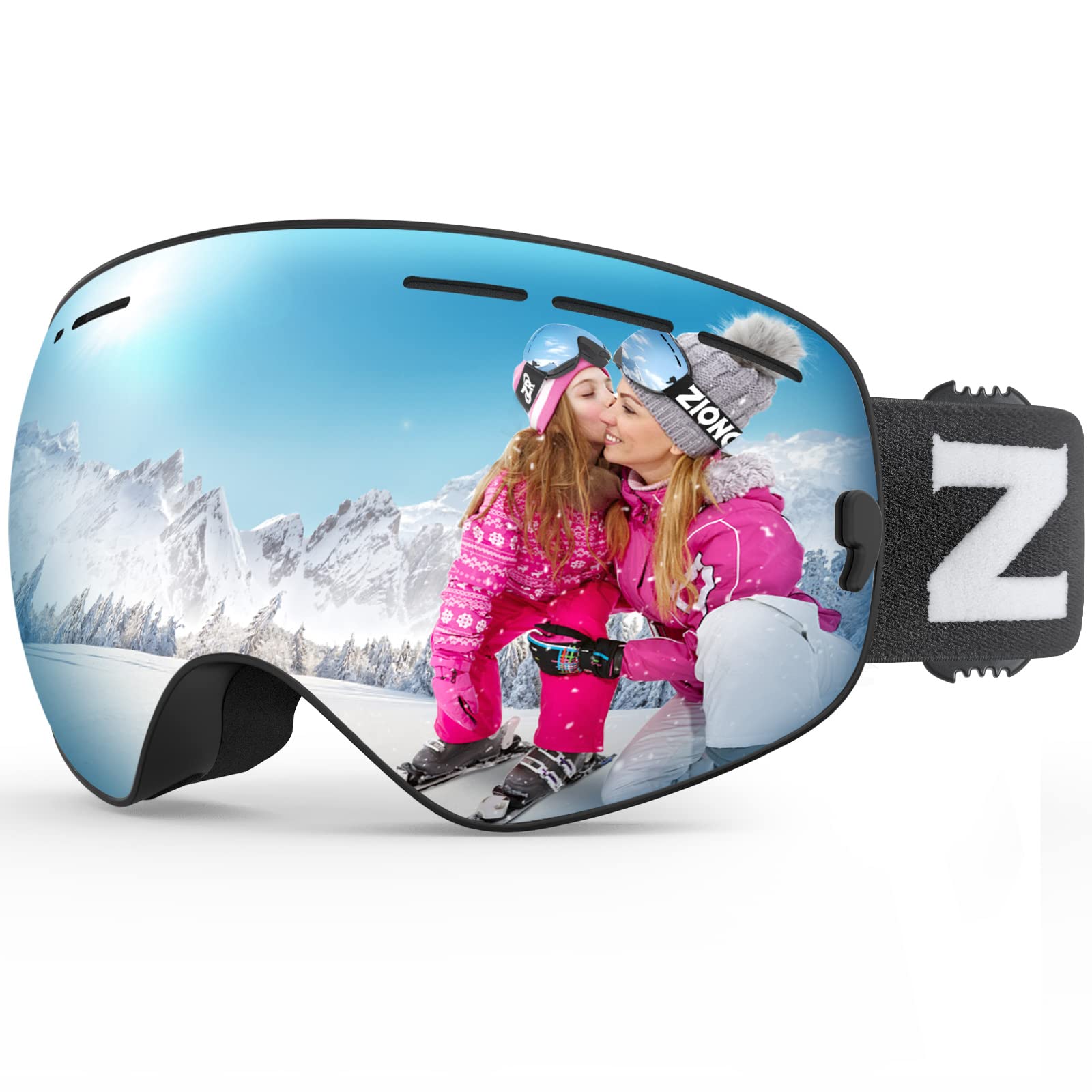 ZIONOR XMINI Kids Ski Snowboard Snow Goggles Detachable Lens UV Protection Anti-fog for Child Boys Girls Youth (VLT 7% Pink Frame Grey Revo Pink Lens)