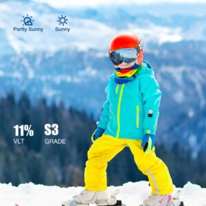 ZIONOR XMINI Kids Ski Snowboard Snow Goggles Detachable Lens UV Protection Anti-fog for Child Boys Girls Youth (VLT 7% Pink Frame Grey Revo Pink Lens)