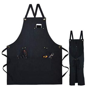 jes&medis adjustable waterdrop resistant cotton canvas cross back apron (black)