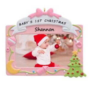maxora pink photo frame baby ornament - personalized baby's first christmas ornament - custom baby shower gifts for new parents - christmas gifts for grandkids - 2024 christmas photo ornament