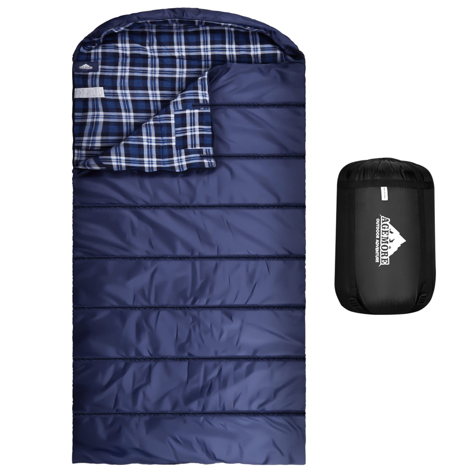 AGEMORE Cotton Flannel Sleeping Bag for Adults, Lightweight and Water Resistant Sleeping Bag for Warm Weather with 100% Cotton Lining, Great for Camping Backpacking, Hiking, Travel, Indoor and Outdoor