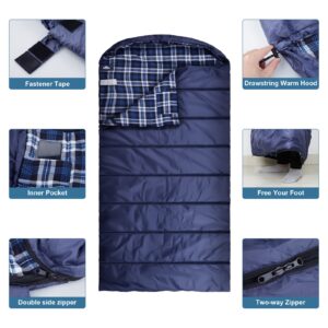 AGEMORE Cotton Flannel Sleeping Bag for Adults, Lightweight and Water Resistant Sleeping Bag for Warm Weather with 100% Cotton Lining, Great for Camping Backpacking, Hiking, Travel, Indoor and Outdoor