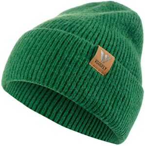 vgogfly women knit beanie hats slouchy winter knitted hat warm men soft cap ski cuffed unisex green