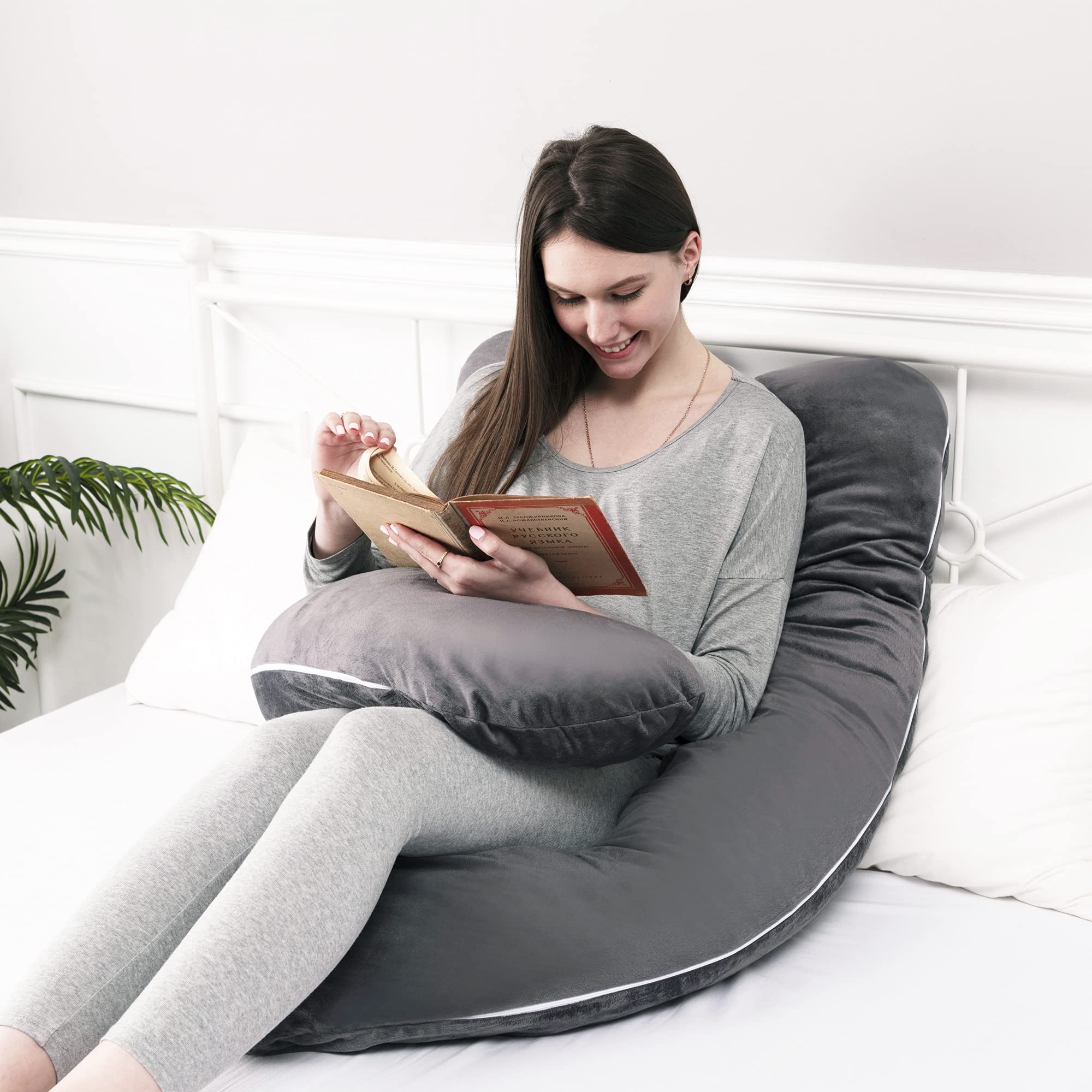 OYOWUOT 55" U Shape Pregnancy Pillow with Breathable Soft Velvet Cover, Full Body Maternity Pillow for Pregnant Women Sleeping for Back Belly Hips Legs Support (Gray)