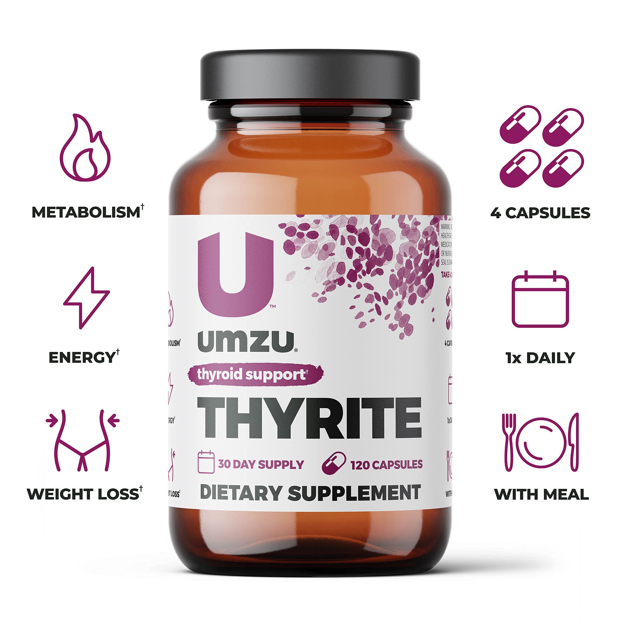 UMZU Thyrite - Supports Thyroid Health & Energy - with Magnesium, Zinc, Copper, Iodine & Selenium - 30 Day Supply - 120 Capsules