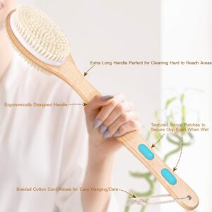 Back Brush Long Handle for Shower - Soft and Firm Double Sided Exfoliating Bath Body Scrub Brush for Men and Women - Use Back Showering Scrubber Wet for Washing / Scrubbing - Use Dry for Exfoliation