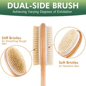 Back Brush Long Handle for Shower - Soft and Firm Double Sided Exfoliating Bath Body Scrub Brush for Men and Women - Use Back Showering Scrubber Wet for Washing / Scrubbing - Use Dry for Exfoliation