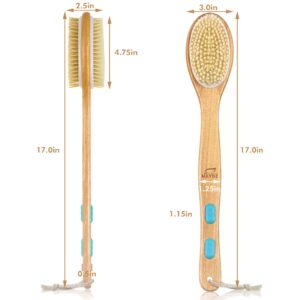 Back Brush Long Handle for Shower - Soft and Firm Double Sided Exfoliating Bath Body Scrub Brush for Men and Women - Use Back Showering Scrubber Wet for Washing / Scrubbing - Use Dry for Exfoliation