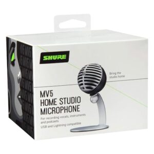 Shure MV5 Digital Condenser Microphone with Cardioid - Plug-and-play with iOS, Mac, PC, Onscreen Control w/ ShurePlus MOTIV Audio App, Includes USB and Lightning Cables (1m each) - Gray w/ Black Foam