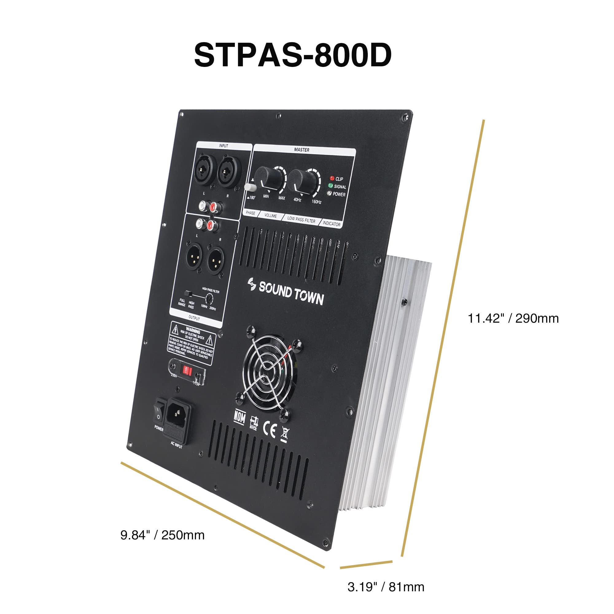 Sound Town Class-D Plate Amplifier for PA DJ Subwoofer Cabinets, 700W RMS, w/LPF (STPAS-800D)