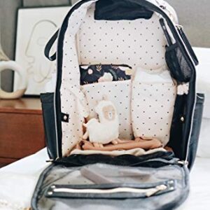 Itzy Ritzy Chelsea + Cole Diaper Bag Backpack - Studded Boss Backpack Diaper Bag Includes 19 Pockets, Changing Pad, Stroller Clips & Tassel; Black with Sweetheart Print Interior & Gold Hardware