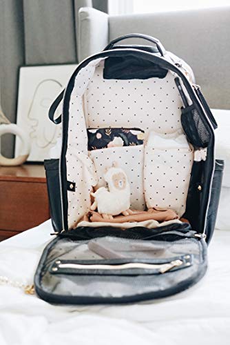 Itzy Ritzy Chelsea + Cole Diaper Bag Backpack - Studded Boss Backpack Diaper Bag Includes 19 Pockets, Changing Pad, Stroller Clips & Tassel; Black with Sweetheart Print Interior & Gold Hardware