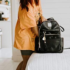 Itzy Ritzy Chelsea + Cole Diaper Bag Backpack - Studded Boss Backpack Diaper Bag Includes 19 Pockets, Changing Pad, Stroller Clips & Tassel; Black with Sweetheart Print Interior & Gold Hardware