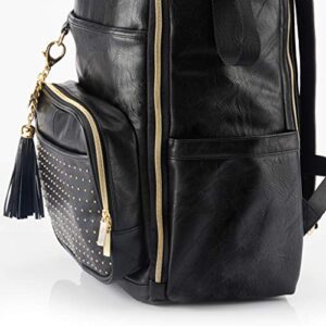 Itzy Ritzy Chelsea + Cole Diaper Bag Backpack - Studded Boss Backpack Diaper Bag Includes 19 Pockets, Changing Pad, Stroller Clips & Tassel; Black with Sweetheart Print Interior & Gold Hardware