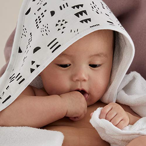 HonestBaby unisex baby 3-Piece Organic Cotton Hooded Towel & Washcloth Set Bandana, Pattern Play, One Size US