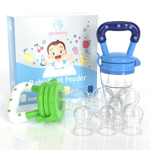 Gedebey Baby Fruit Pacifier Feeder - 2 Pack Silicone Fruit Teethers for Babies | Baby Food Pacifier Feeder | Baby Silicone Feeder for Infants | Baby Feeders for Baby Food Teethers | Baby (Blue&Green)