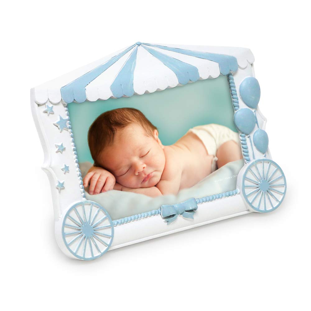 Isaac Jacobs 4x6 Resin Sentiments Baby Picture Frame, Display on Tabletop, Desk (White with Blue)