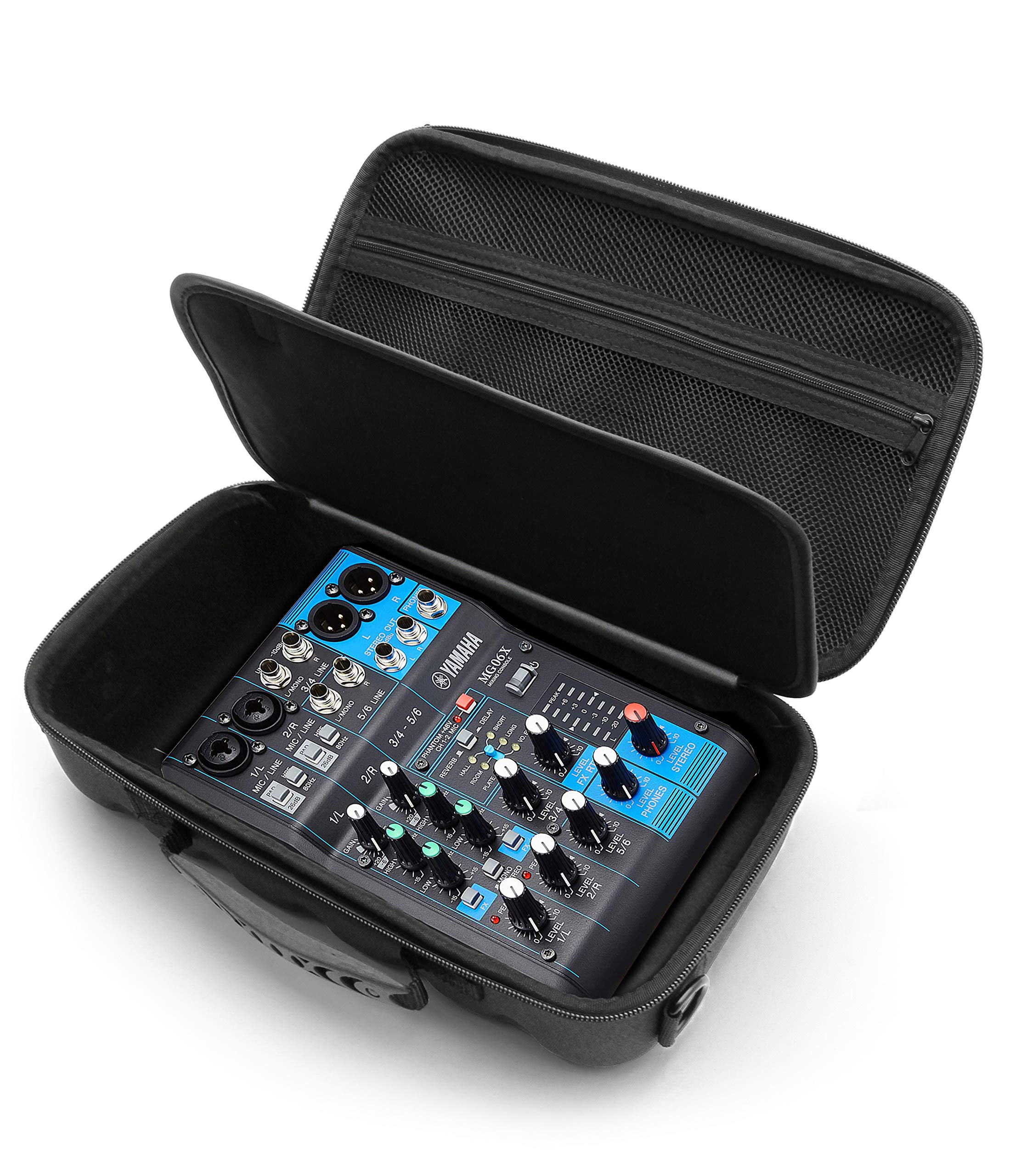 CASEMATIX Mixer Audio Case Compatible with Yamaha Mixer Mg06X, Yamaha AG03MK2 Mixer, MG06 Audio Interface or AG03 Streaming Mixer with Accessories - Includes Shoulder Strap and Travel Case Only