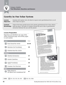 level v gravity in our solar system (reading informational text)