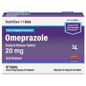 healthcareaisle omeprazole 20 mg – 42 delayed-release tablets – acid reducer, treats frequent heartburn