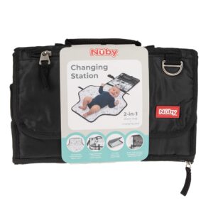 nuby portable baby changing pad station by dr. talbot's, quick wipe clean changing mat with built-in pillow, classic black