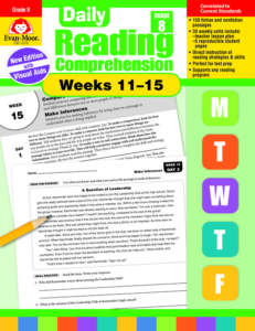 daily reading comprehension, grade 8, weeks 11-15