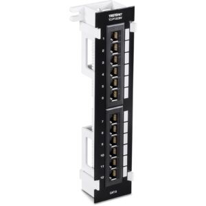 trendnet 12-port cat6 unshielded patch panel,tc-p12c6v, wall mount,included 89d bracket,vertical or horizontal installation, compatible w/ cat5e & cat6 rj45 cabling, 110 idc type terminal blocks black