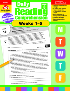 daily reading comprehension, grade 8, weeks 1-5