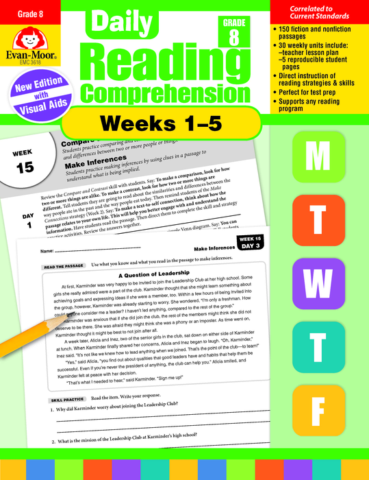 Daily Reading Comprehension, Grade 8, Weeks 1-5